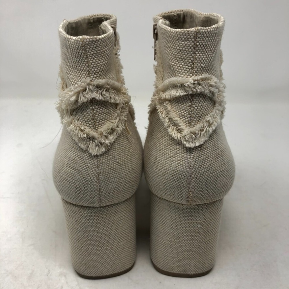 Seychelles Ankle Boots Beige Fabric Fringe Block Heel Zip Round Toe Womens 10 - Picture 4 of 16